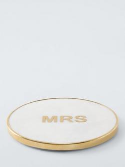 John Lewis White Marble Brass Mrs Round Coaster - view 2, Natural