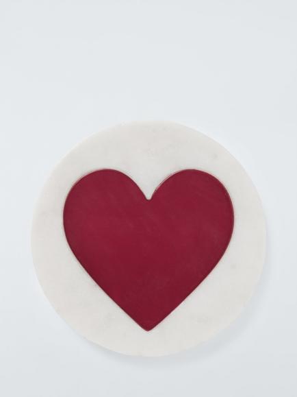 John Lewis White Marble Red Heart Round Coaster, White And Red