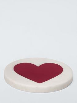 John Lewis White Marble Red Heart Round Coaster - view 2, White And Red