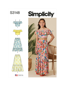 Simplicity Girls' Ruffle Top and Skirt Sewing Pattern, S3148, A