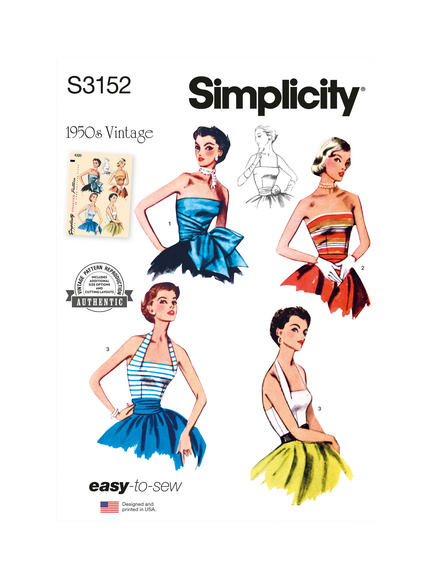 Simplicity Vintage Misses' 1950's Halter and Strapless Bodice Pattern, S3152, U5