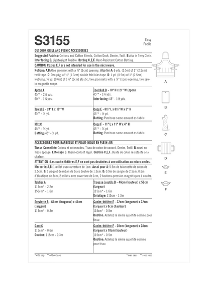 Simplicity Outdoor Grill and Picnic Accessories Sewing Pattern, S3155 - view 2, Os