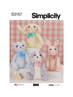 Simplicity 38cm Seated Plush Animals Sewing Pattern, S3157, Os