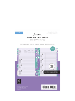 Filofax A5 Floral Week to View 2026 Personal Organiser Insert, White, White