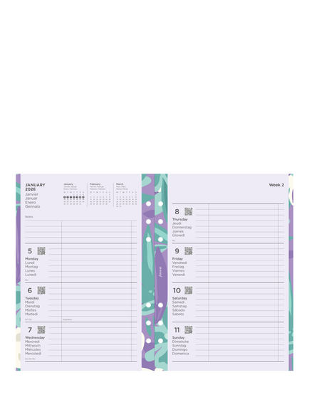 Filofax A5 Floral Week to View 2026 Personal Organiser Insert, White - view 2, White