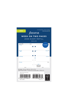 Filofax Mini Week to View 2026 Personal Organiser Insert, White