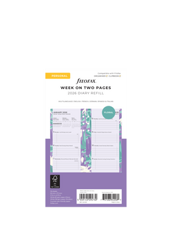 Filofax Personal Floral Week to View 2026 Personal Organiser Insert, White, White