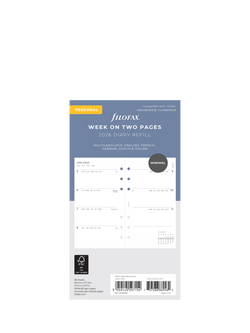 Filofax Personal Minimal Week to View 2026 Personal Organiser Insert, White, White