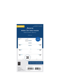Filofax Personal Week to View 2026 Personal Organiser Insert, White