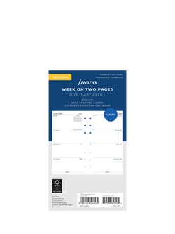 Filofax Personal Week to View Sunday Start 2026 Personal Organiser Insert, White, White