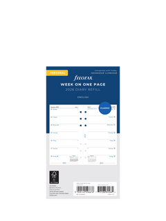 Filofax Personal Week per Page 2026 Personal Organiser Insert, White