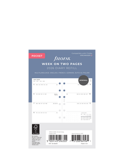 Filofax Pocket Minimal Week to View 2026 Personal Organiser Insert, White, White