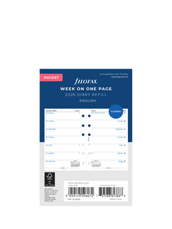 Filofax Pocket Week per Page 2026 Personal Organiser Insert, White, White