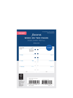 Filofax Pocket Week to View 2026 Personal Organiser Insert, White, White