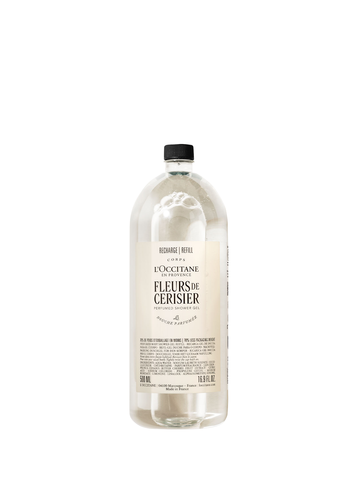 Product image 1 of 3, which shows L'OCCITANE Fleurs de Cerisier (Cherry Blossom) Perfumed Shower Gel Refill, 500ml