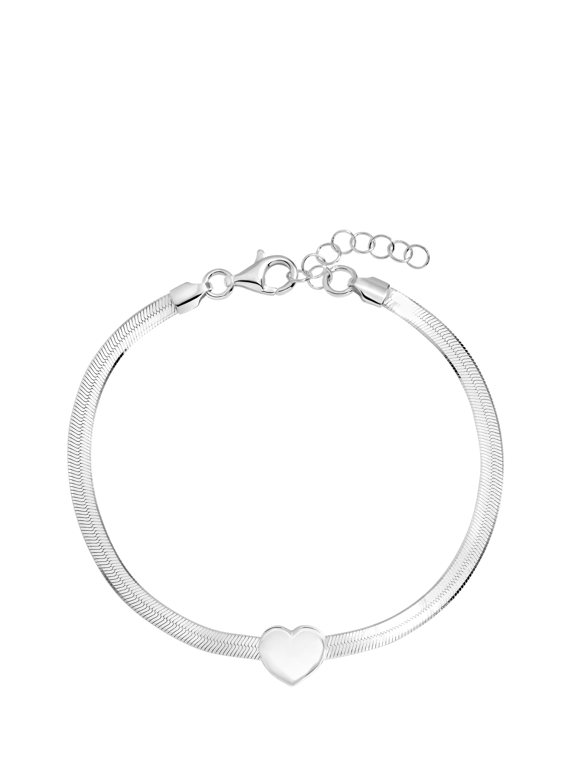 Product image 1 of 3, which shows Simply Silver Snake Chain Heart Bracelet, Silver