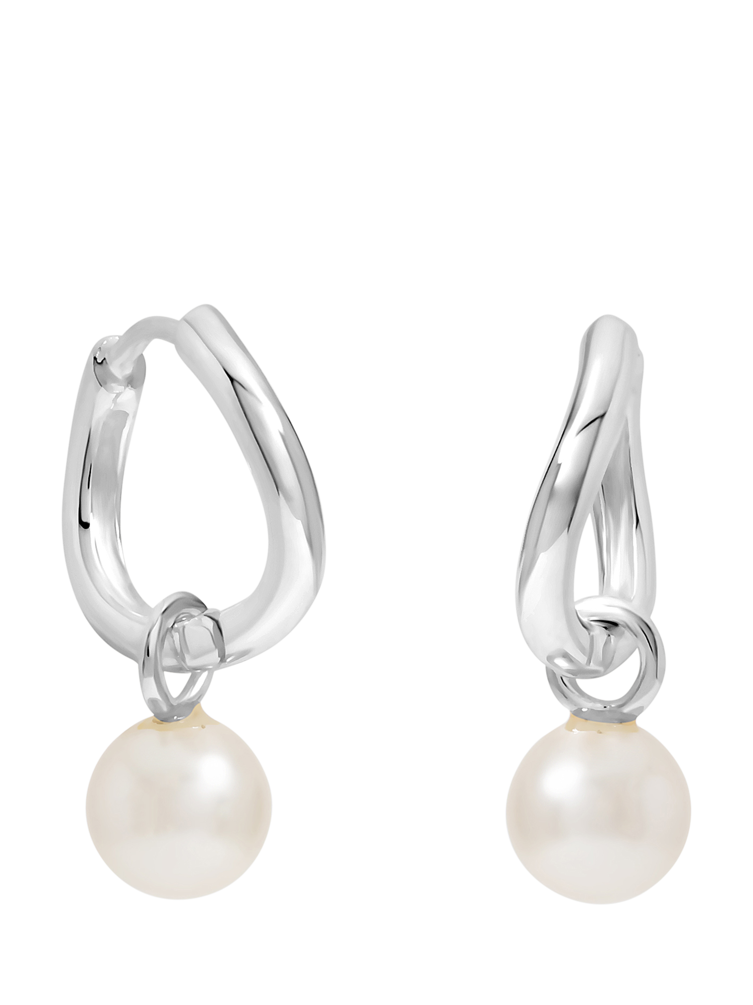 Product image 1 of 1, which shows Simply Silver Fluid Hoop with Pearl Earrings, Silver