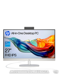 HP 27-cr0045na All-in-One Desktop PC, Intel Core i5 Processor, 8GB RAM, 512GB SSD, 27" Full HD, Shell White, Shell White