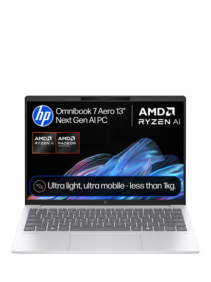 HP OmniBook 7 Aero Laptop, Copilot+ PC, AMD Ryzen AI 7 Processor, 16GB RAM, 1TB SSD, 13.3” 2K, Glacier Silver, Glacier Silver
