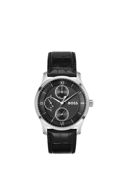 HUGO BOSS 1514272 Men's Principle Master Croc Leather Strap Watch, Black, Black