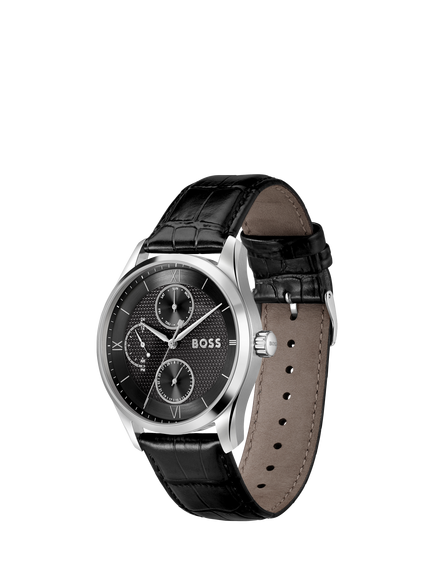 HUGO BOSS 1514272 Men's Principle Master Croc Leather Strap Watch, Black - view 2, Black