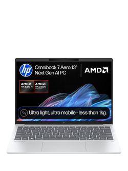HP OmniBook 7 Aero 13-bg1003na Laptop, AMD Ryzen AI 5 Processor, 16GB RAM, 1TB SSD, 13.3” 2K, Glacier Silver, Glacier Silver