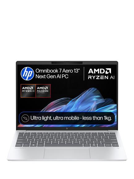 HP OmniBook 7 Aero Laptop, Copilot+ PC AMD Ryzen AI 5 Processor, 16GB RAM, 1TB SSD, 13.3” 2K, Glacier Silver, Glacier Silver