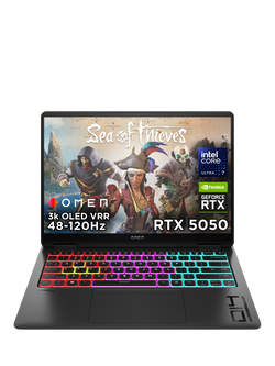 HP OMEN Transcend 14-fb1003na Gaming Laptop, Intel Core Ultra 7 Processor, RTX 5050, 16GB RAM, 1TB SSD, 14” 3K OLED, Shadow Black, Shadow Black