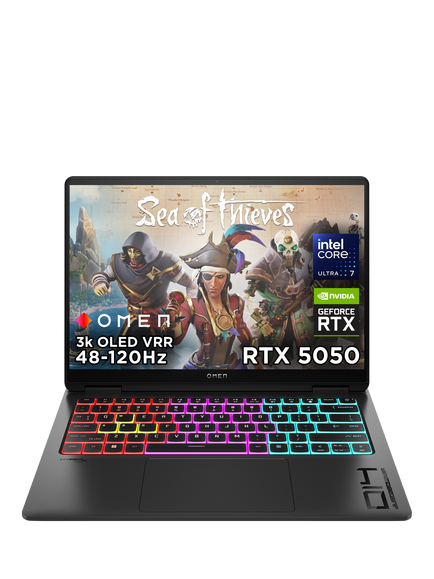 HP OMEN Transcend 14-fb1003na Gaming Laptop, Intel Core Ultra 7 Processor, RTX 5050, 16GB RAM, 1TB SSD, 14” 3K OLED, Shadow Black, Shadow Black