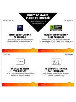 HP OMEN Transcend 14-fb1003na Gaming Laptop, Intel Core Ultra 7 Processor, RTX 5050, 16GB RAM, 1TB SSD, 14” 3K OLED, Shadow Black - view 2, Shadow Black