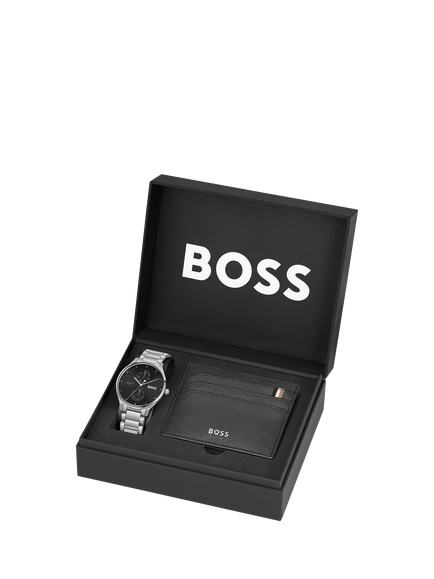 HUGO BOSS 1570193 Men's Tyler Bracelet Watch and Card Holder Gift Set, Silver - view 2, Silver