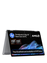 HP OmniBook X Flip 14 Convertible Laptop, AMD Ryzen AI 7 Processor, 16GB RAM, 1TB SSD, 14” 3K Touchscreen, Meteor Silver