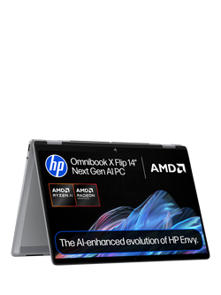 HP OmniBook X Flip 14 Convertible Laptop, AMD Ryzen AI 7 Processor, 16GB RAM, 1TB SSD, 14” 3K Touchscreen, Meteor Silver, Meteor Silver