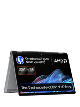 HP OmniBook X Flip 14 Convertible Laptop, AMD Ryzen AI 5 Processor, 16GB RAM, 512GB SSD, 14” 3K Touchscreen, Meteor Silver