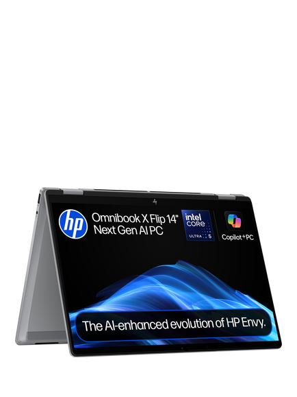 HP OmniBook X Flip 14 Convertible Laptop, Copilot+ PC, Intel Core Ultra 5 Processor, 16GB RAM, 512GB SSD, 14” 2K Touchscreen, Meteor Silver, Meteor Silver