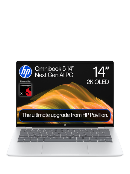 HP OmniBook 5 Laptop, Copilot+ PC, Qualcomm Snapdragon X Processor, 16GB RAM, 512GB SSD, 14” 2K, Glacier Silver, Glacier Silver