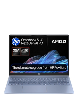 HP OmniBook 5 Laptop, AMD Ryzen AI 7 Processor, 24GB RAM, 1TB SSD, 16” 2K, Sky Blue, Sky Blue