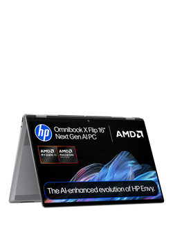 HP OmniBook X Flip 16 Convertible Laptop, AMD Ryzen AI 7 Processor, 16GB RAM, 1TB SSD, 16” 3K Touchscreen, Meteor Silver, Meteor Silver