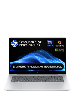 HP OmniBook 7 17-dc0000na Laptop, Intel Core Ultra 7 Processor, 32GB RAM, 2TB SSD, 17.3” Full HD, Glacier Silver, Glacier Silver