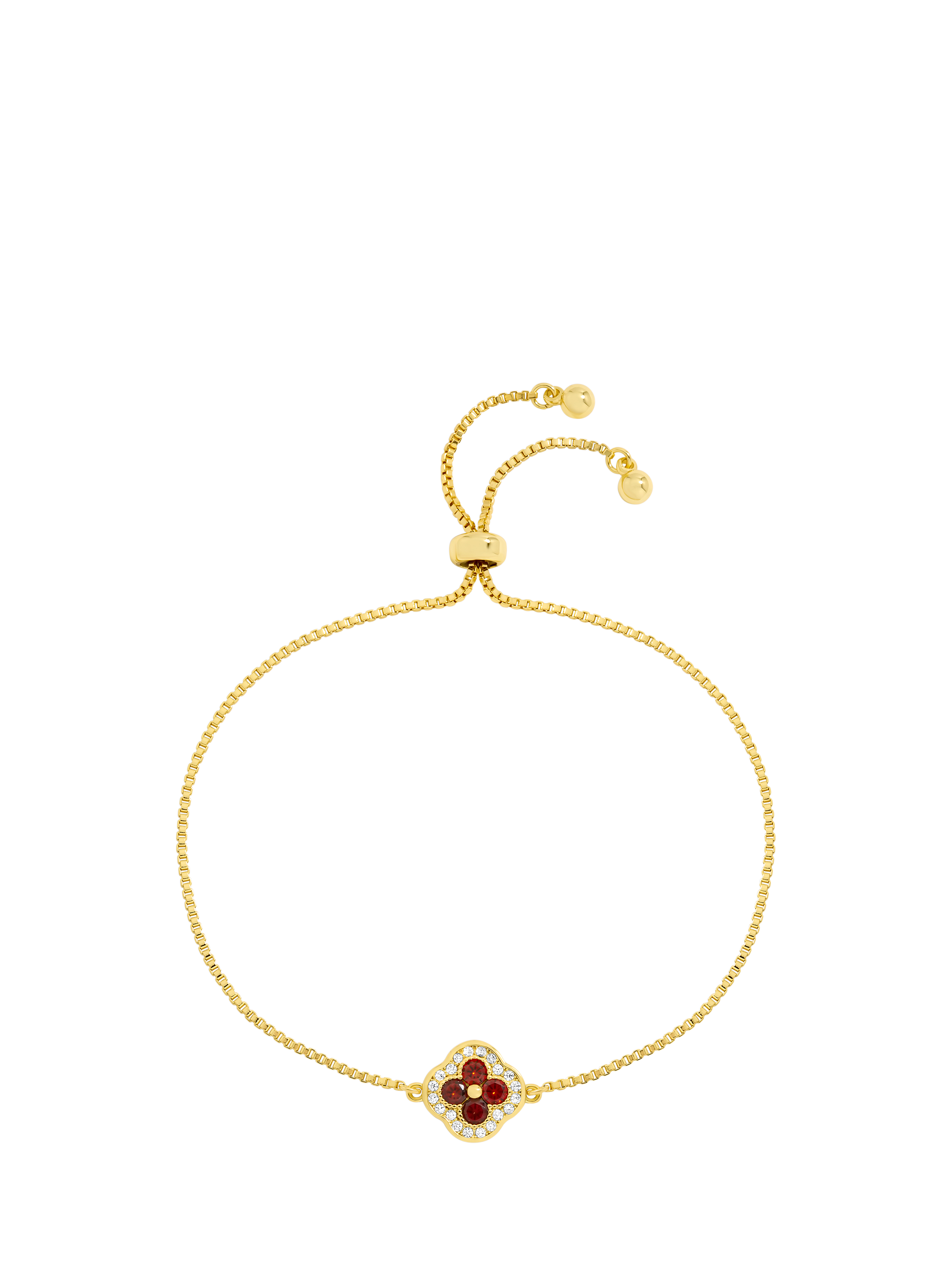 Product image 1 of 5, which shows Jon Richard Crystal Clover Toggle Bracelet, Gold/Ruby