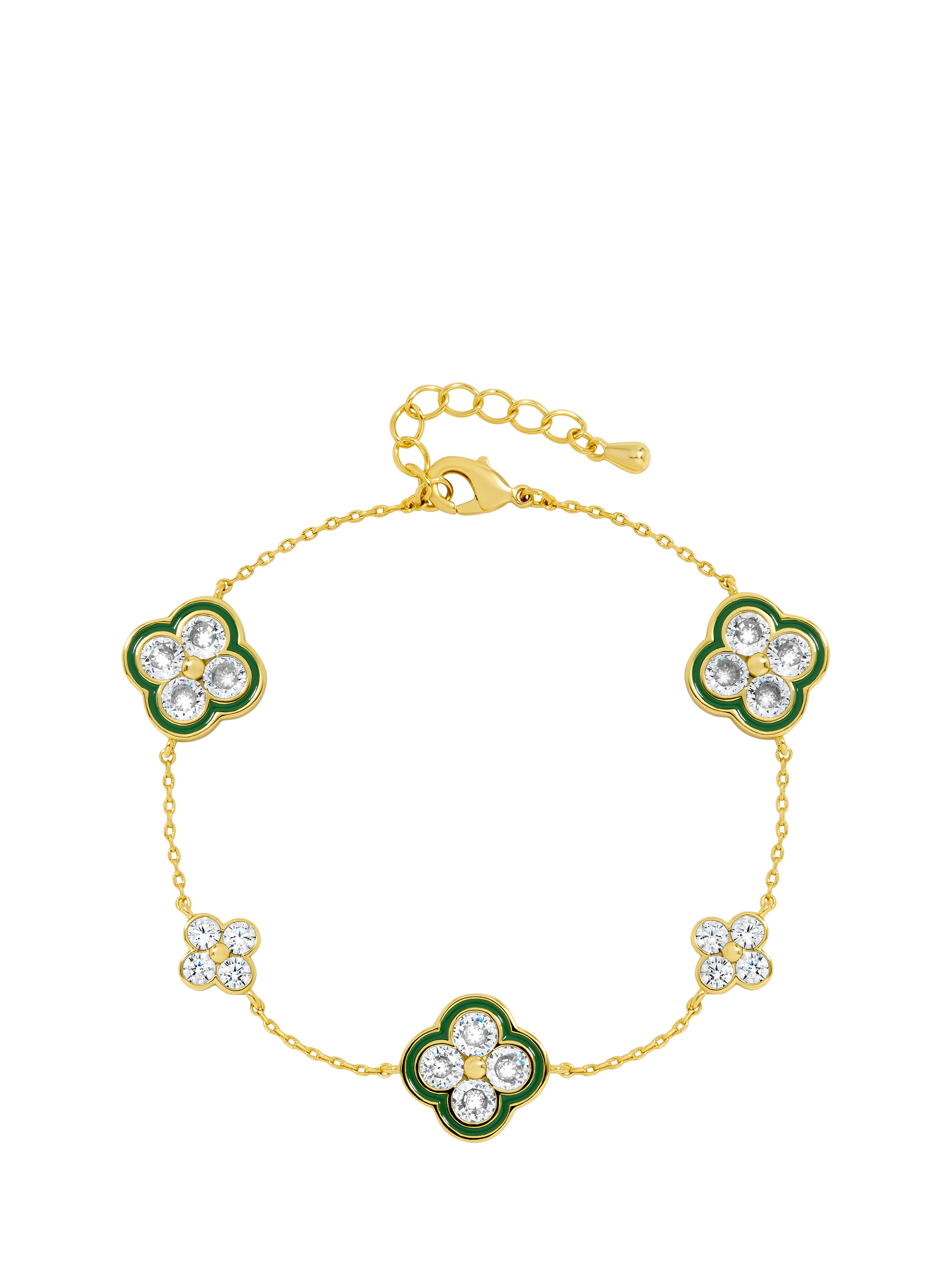 Product image 1 of 4, which shows Jon Richard Pave Clover Bracelet, Gold/Emerald