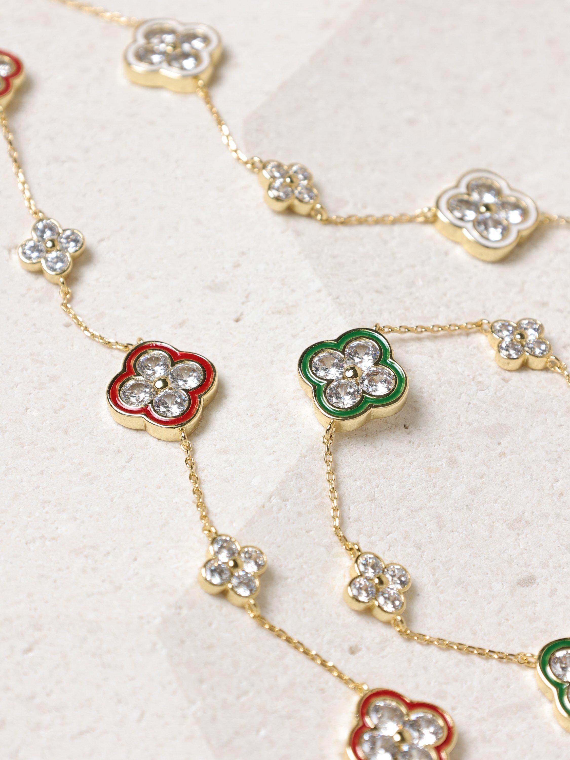 Product image 3 of 4, which shows Jon Richard Pave Clover Bracelet, Gold/Emerald