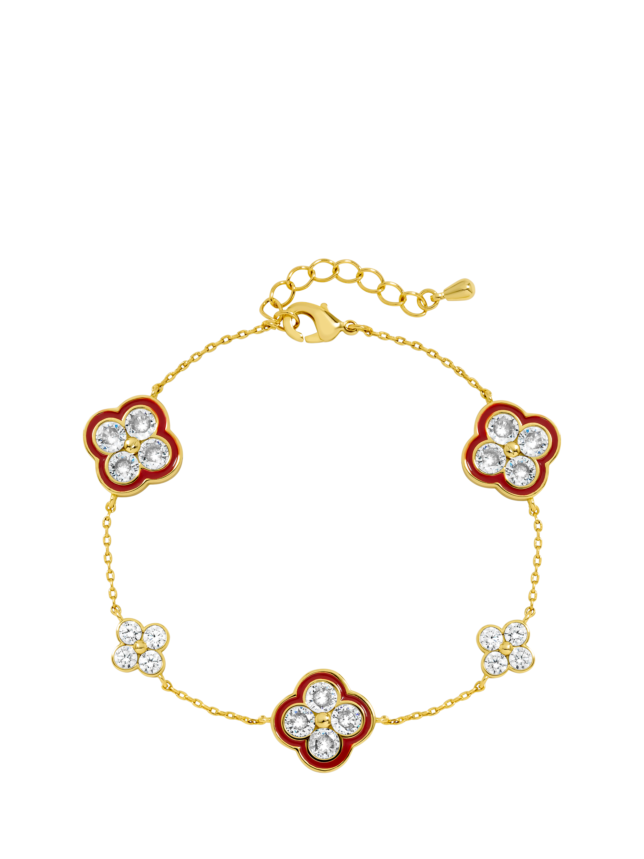Product image 1 of 4, which shows Jon Richard Pave Clover Bracelet, Gold/Ruby