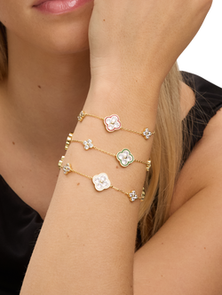 Jon Richard Pave Clover Bracelet - view 2, Gold/Ruby