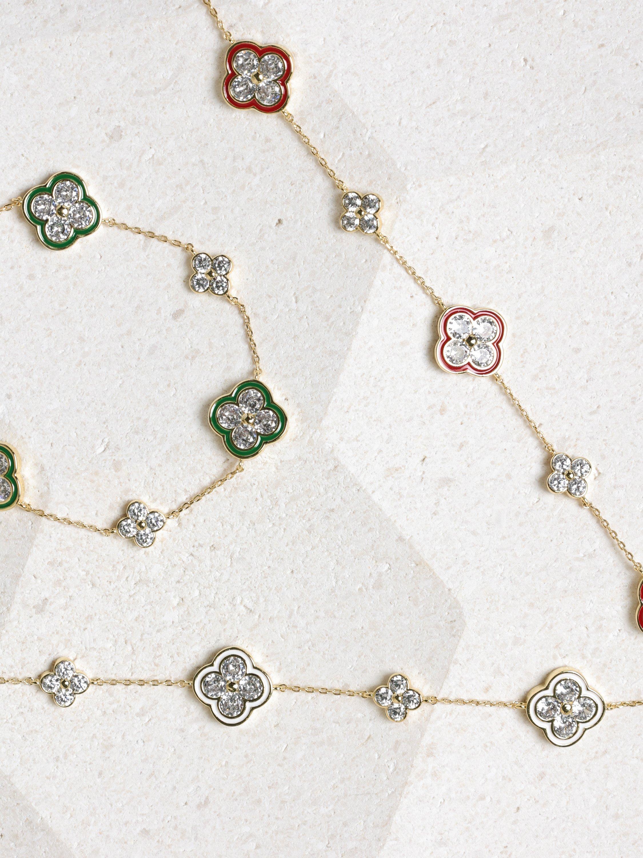 Product image 3 of 4, which shows Jon Richard Pave Clover Bracelet, Gold/Ruby