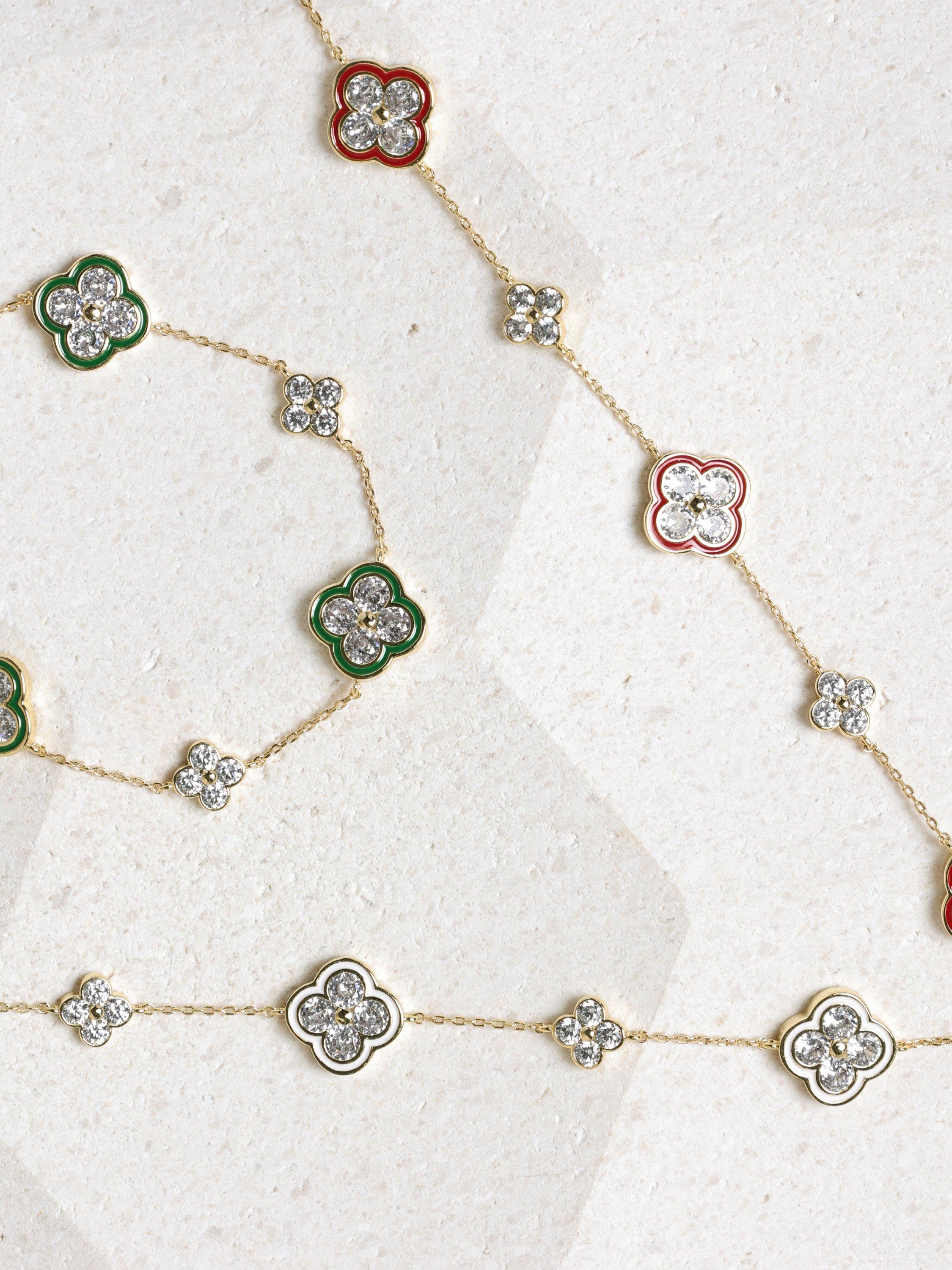 Product image 3 of 4, which shows Jon Richard Pave Clover Bracelet, Gold/White