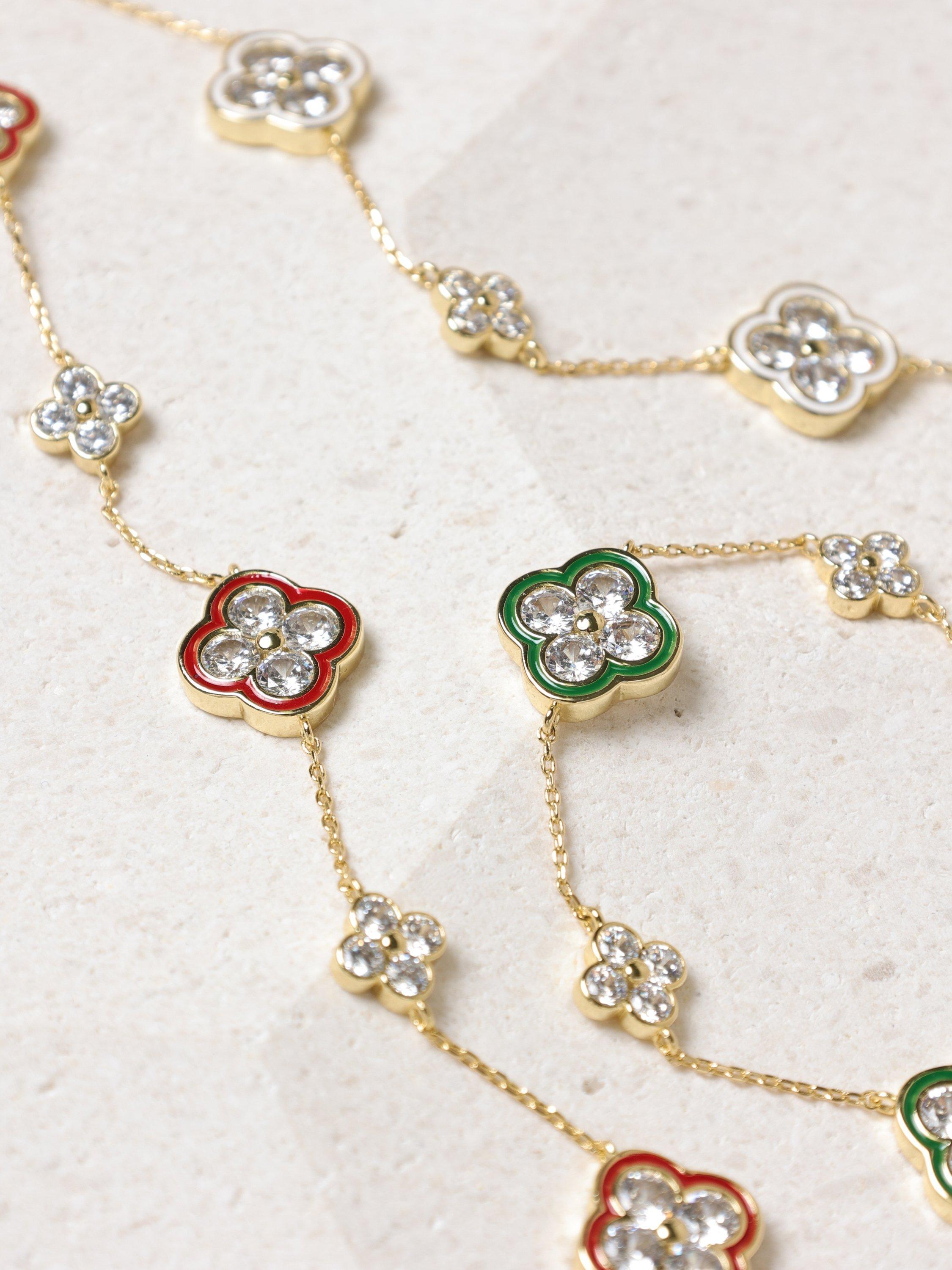 Product image 4 of 4, which shows Jon Richard Pave Clover Bracelet, Gold/White