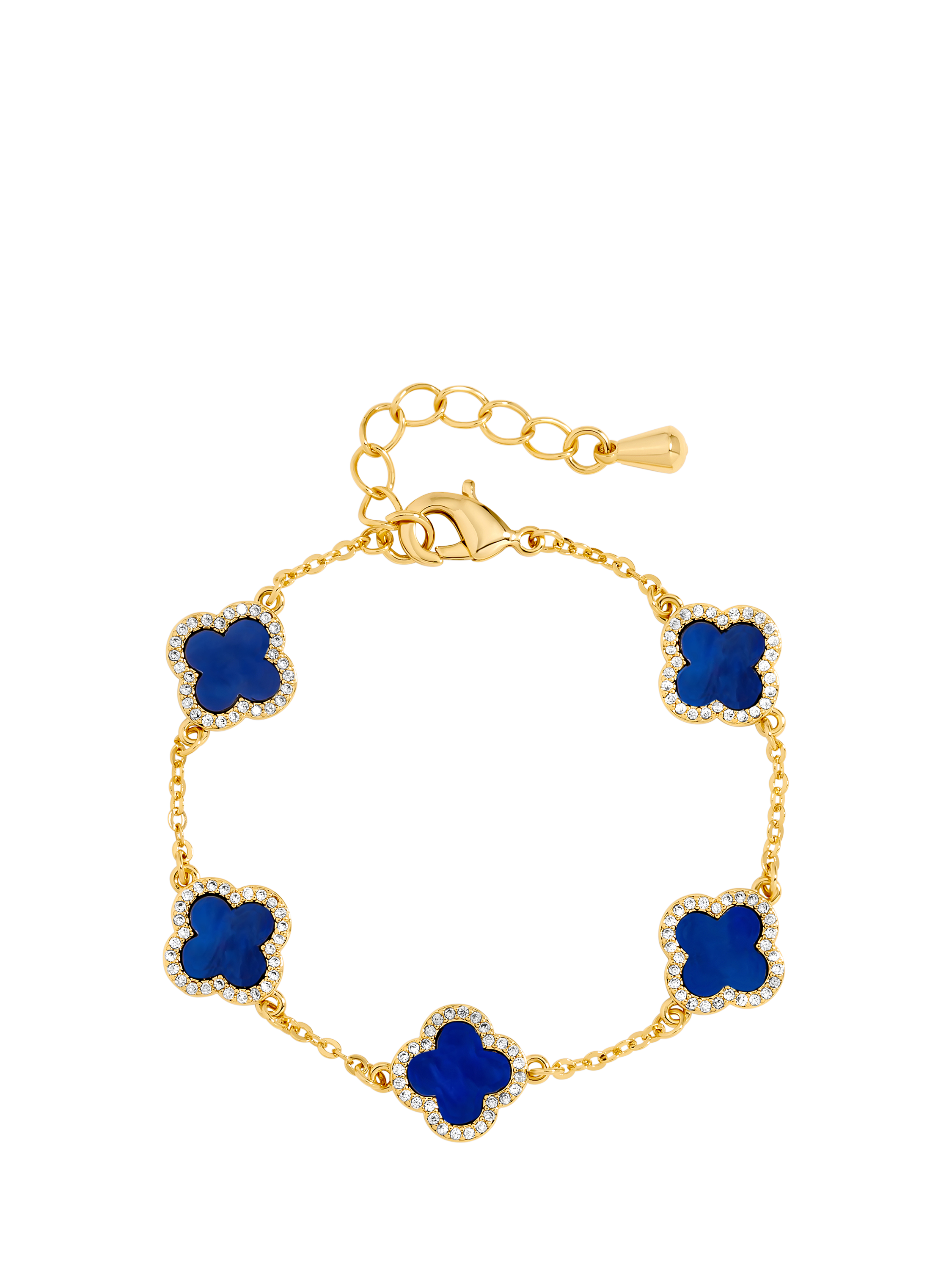 Product image 1 of 2, which shows Jon Richard Crystal Clover Bracelet, Gold/Lapis