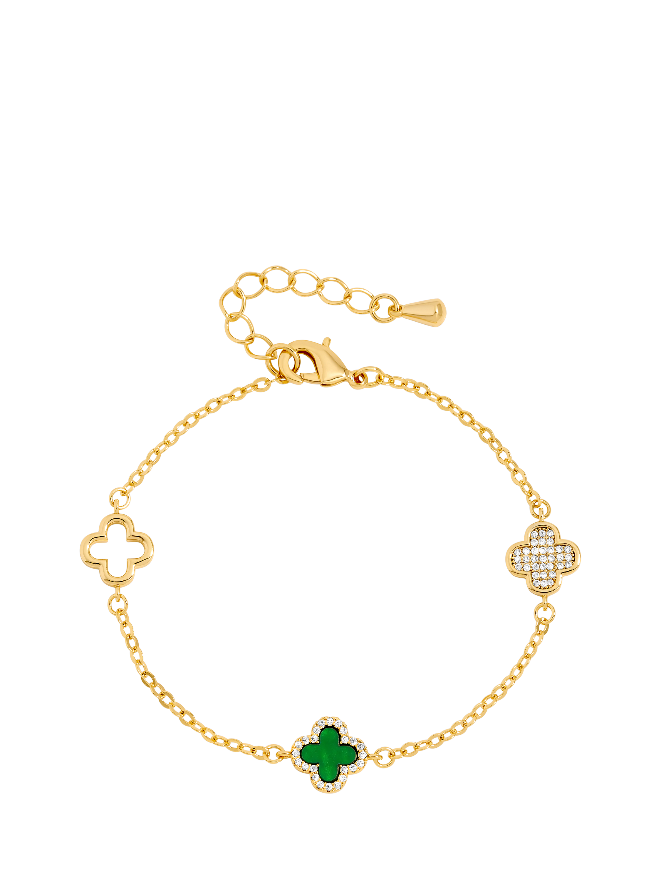 Product image 1 of 1, which shows Jon Richard Pave Malachite Clover Bracelet, Gold