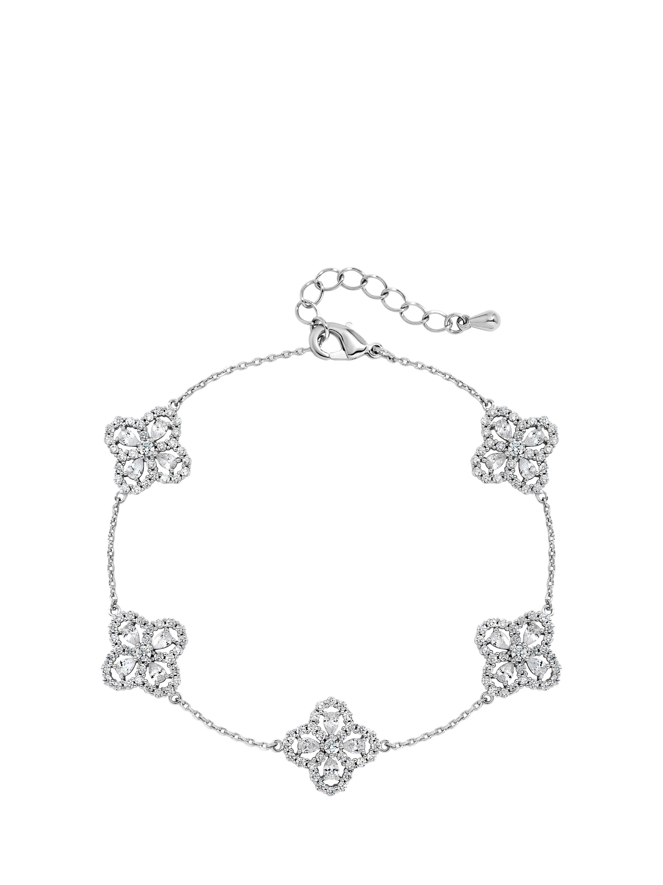 Product image 1 of 6, which shows Jon Richard Cubic Zirconia Clover Bracelet, Silver